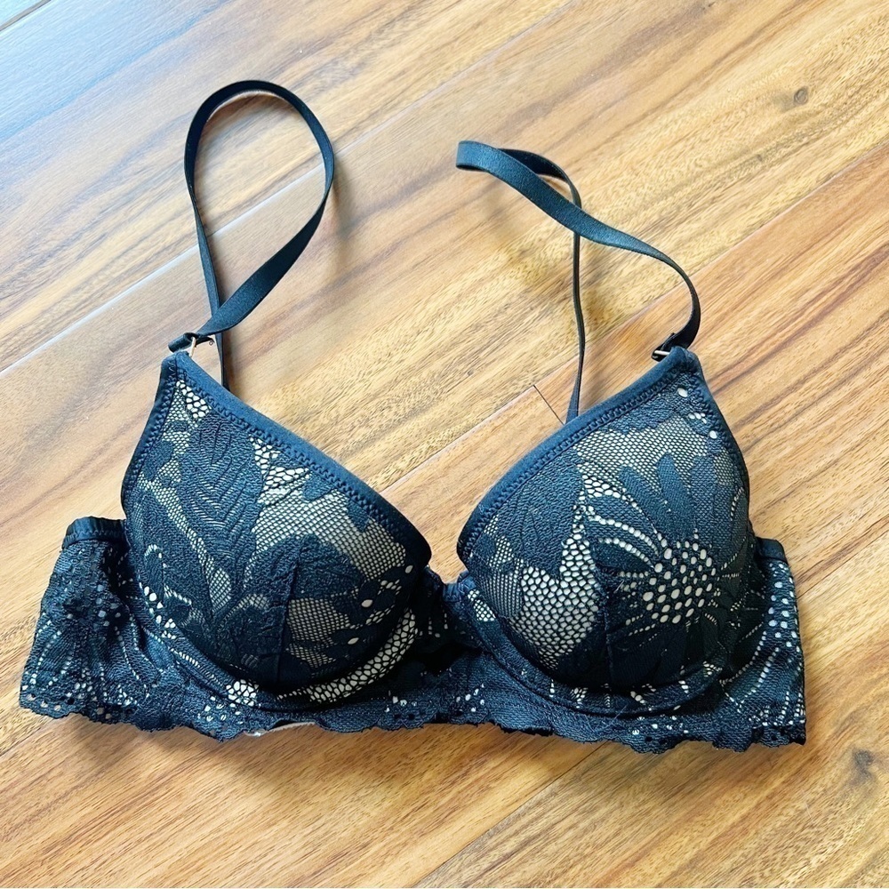 Aerie Black & Tan Lace Padded Bra